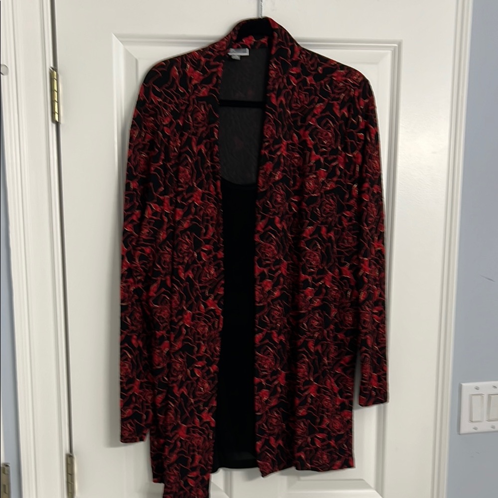 JM Collection  Red and Black Floral top with built in tank
